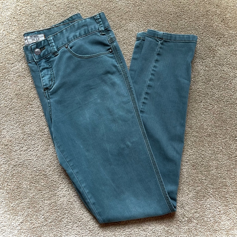 Free People Women’s 29 Faded Teal Mid-Rise Skinny Jeans - Picture 2 of 11